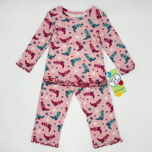 NWT Sara's Prints Toddler Girls Cowgirl Print Ruffle Pajama Set Size 2